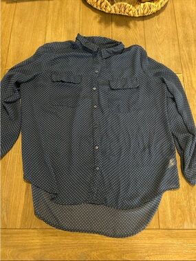 Old Navy Navy Blue Printed Button-Down Blouse
